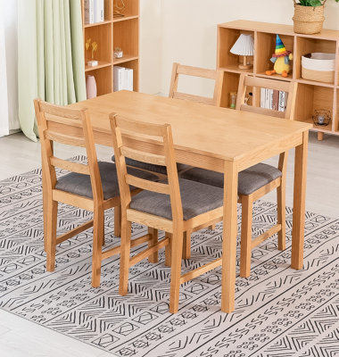 Hallowood Furniture Waverly Oak Dining Table (TAB1200) Set with 4 Small Ladder Back Chairs (Grey Seat)