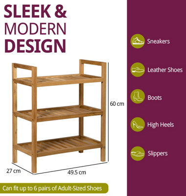 Hallowood Furniture Waverly Oak Narrow 3 Tier Stackable Shoe Rack