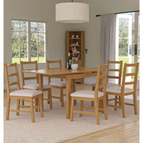 Hallowood Furniture Waverly Small Extending Table with 6 Ladder Back Oak Chairs with Beige Fabric Seats