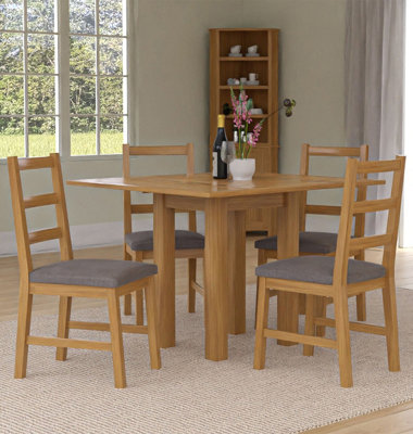 Hallowood Furniture Waverly Small Folding Table with 4 Ladder Back Oak ...