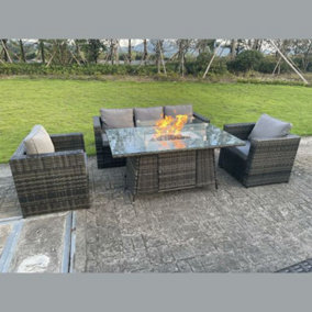 Halo 5 Seater Rattan Garden Furniture With Fire Pit Table