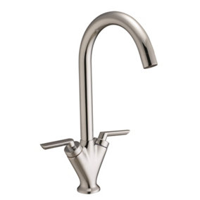 Halo Brushed Nickel Mono Kitchen Sink Basin Mixer Tap Swivel Spout - Twin Lever