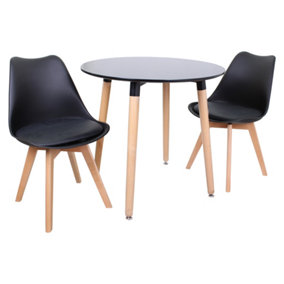 Halo Round Dining Set with Black Table and 2 Black Chairs