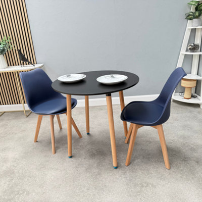 Halo Round Dining Set with Black Table and 2 Blue Chairs