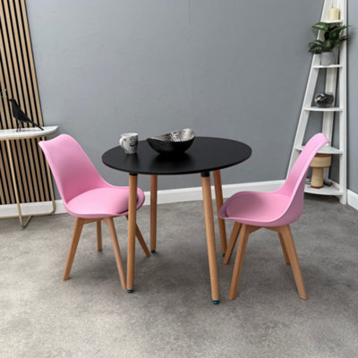 Halo Round Dining Set with Black Table and 2 Pink Chairs