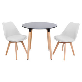 Halo Round Dining Set with Black Table and 2 White Chairs