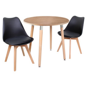 Halo Round Dining Set with Oak Table and 2 Black Chairs