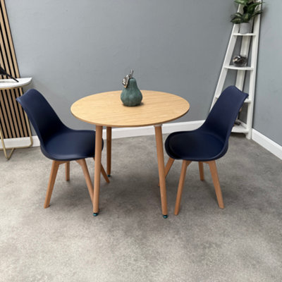 Halo Round Dining Set with Oak Table and 2 Blue Chairs