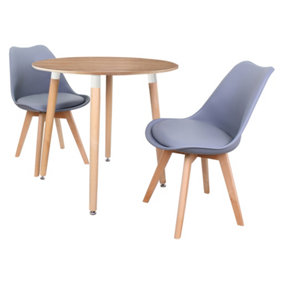 Halo Round Dining Set with Oak Table and 2 Grey Chairs