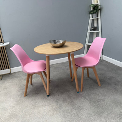 Halo Round Dining Set with Oak Table and 2 Pink Chairs