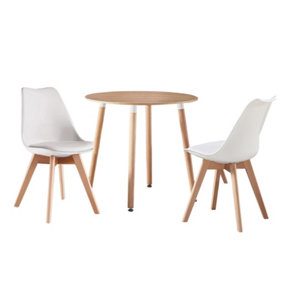 Halo Round Dining Set with Oak Table and 2 White Chairs