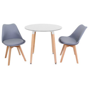 Halo Round Dining Set with White 80 Cm Table and Set of 2 Grey Lorenzo Dining Chairs