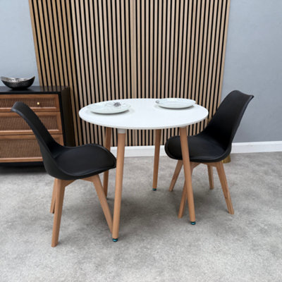 Halo Round Dining Set with White Table and 2 Black Chairs