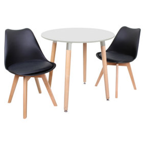 Halo Round Dining Set with White Table and 2 Black Chairs