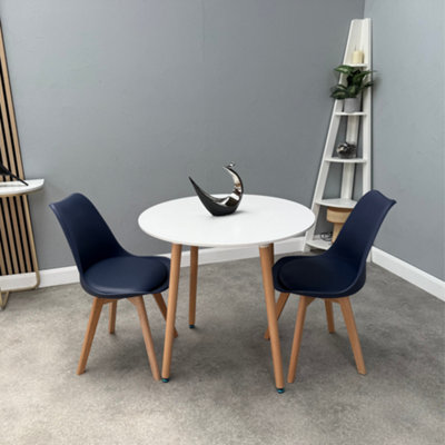 Halo Round Dining Set with White Table and 2 Blue Chairs