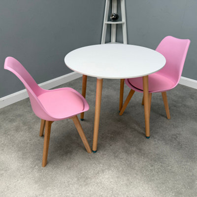 Halo Round Dining Set with White Table and 2 Pink Chairs