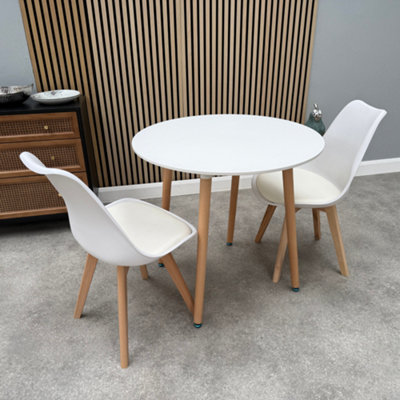 Halo Round Dining Set with White Table and 2 White Chairs