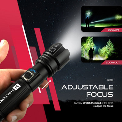 Haltons 10 000 Lumens Rechargeable Torch Waterproof Tactical LED Super Bright USB C Charging Powerful Flash Light