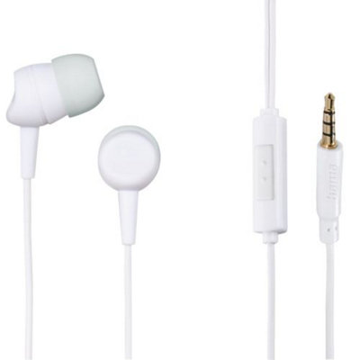HAMA KOOKY WHITE IN-EAR WIRED HEADPHONES WITH MICROPHONE AND KINK PROTECTION CABLE