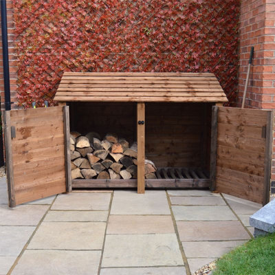 Hambleton 4ft Log Store with Doors - L80 x W180 x H128 cm - Rustic Brown