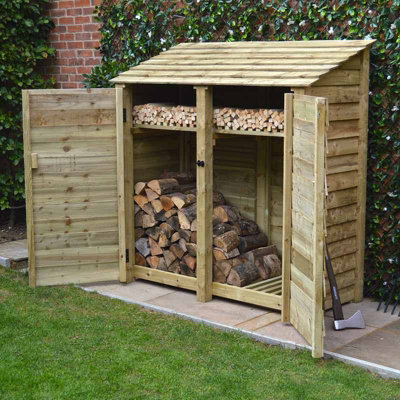 Hambleton 6ft Log Store with Doors and Kindling Shelf - L80 x W180 x ...
