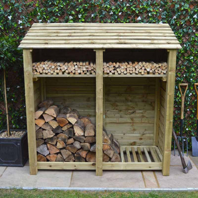 Hambleton 6ft Log Store with Kindling Shelf - L80 x W180 x H181 cm - Light Green