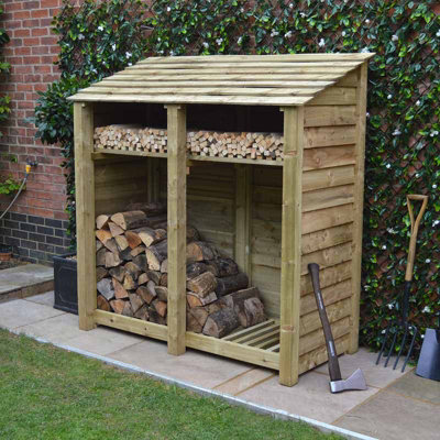 Hambleton 6ft Log Store with Kindling Shelf - L80 x W180 x H181 cm - Light Green - 4