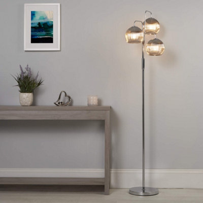 Hamblin 3 Light Chrome and Smoked Glass Floor Lamp