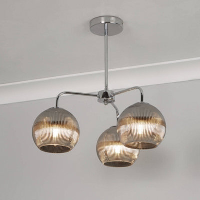 Hamblin 3 Light Chrome and Smoked Glass Semi-Flush Ceiling Light