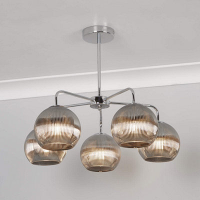 Hamblin 5 Light Chrome and Somked Glass Semi-Flush Ceiling Light