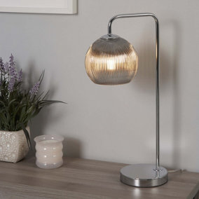 Hamblin Chrome Table Lamp with Ribbed Glass Shade
