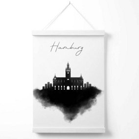 Hamburg Watercolour Skyline City Poster with Hanger / 33cm / White