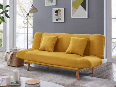 Hamilton 3 Seater Sofa Bed With Matching Cushions Wooden Legs, Mustard