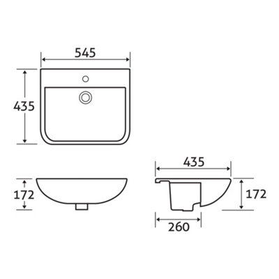 Hamilton Bathroom Ceramic White Semi Recessed Gloss Finish Basin Sink - 3