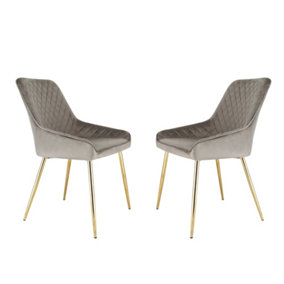 Hamilton - Dining x2 Chair in Velvet - (Grey / Gold Leg)