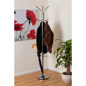 Hamilton Free Standing Metal Coat Rack with umbrella base/Chrome