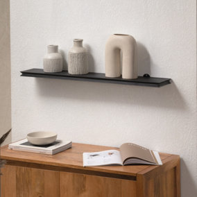 Hamish Wall Shelf Solid Wood Black Floating Shelf Living Bedroom Kitchen Wall Mounted Wooden Shelves - Large