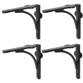 Hammer & Tongs Curved Iron Shelf Bracket - D150mm - Black - Pack of 4