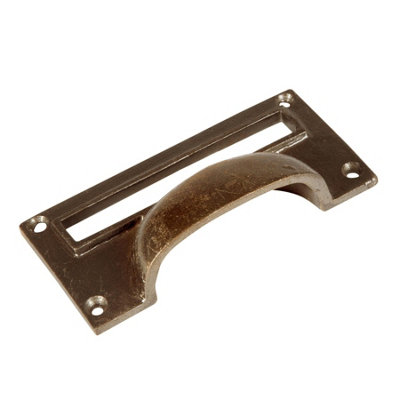 Hammer & Tongs Filing Cabinet Drawer Pull with Card Frame - W100mm x H50mm - Brass