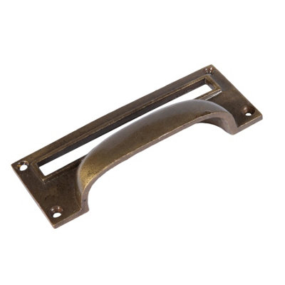 Hammer & Tongs Filing Cabinet Drawer Pull with Card Frame - W130mm x H50mm - Brass