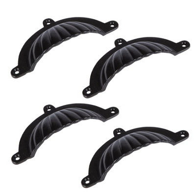 Hammer & Tongs Fluted Cabinet Drawer Pull - W130mm x H60mm - Black - Pack of 4
