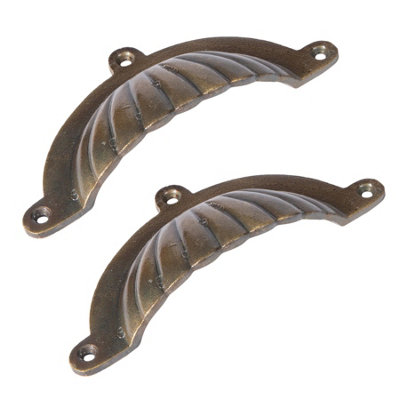 Hammer & Tongs Fluted Cabinet Drawer Pull - W130mm x H60mm - Brass - Pack of 2
