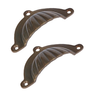 Hammer & Tongs Fluted Cabinet Drawer Pull - W95mm x H50mm - Brass - Pack of 2