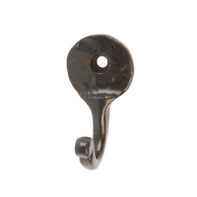 Hammer & Tongs Hammered Round Plate Single Hook - W25mm x H45mm - Black