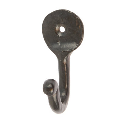Hammer & Tongs Hammered Round Plate Single Hook - W30mm x H65mm - Black
