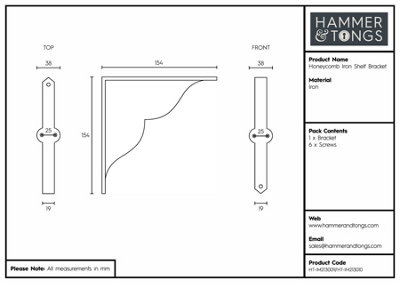 Hammer & Tongs Honeycomb Iron Shelf Bracket - D155mm - Black - Pack of 2