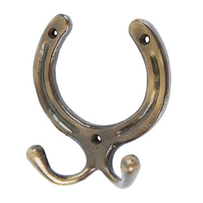 Hammer & Tongs Horse Shoe Double Coat Hook - W100mm x H110mm - Brass