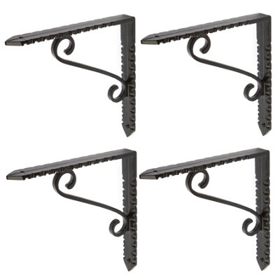 Hammer & Tongs Notched Scroll Iron Shelf Bracket - D150mm - Black - Pack of 4