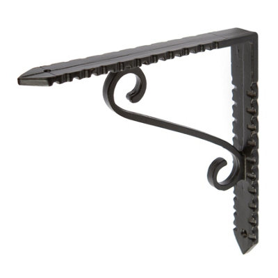 Hammer & Tongs - Notched Scroll Iron Shelf Bracket - D150mm - Black