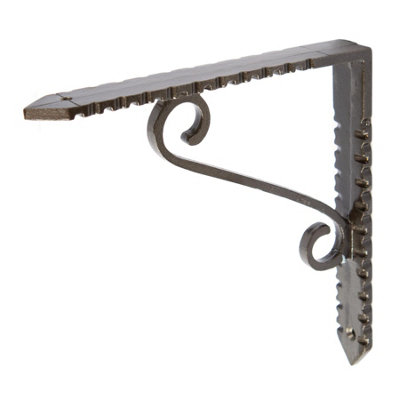 Hammer & Tongs - Notched Scroll Iron Shelf Bracket - D150mm - Raw